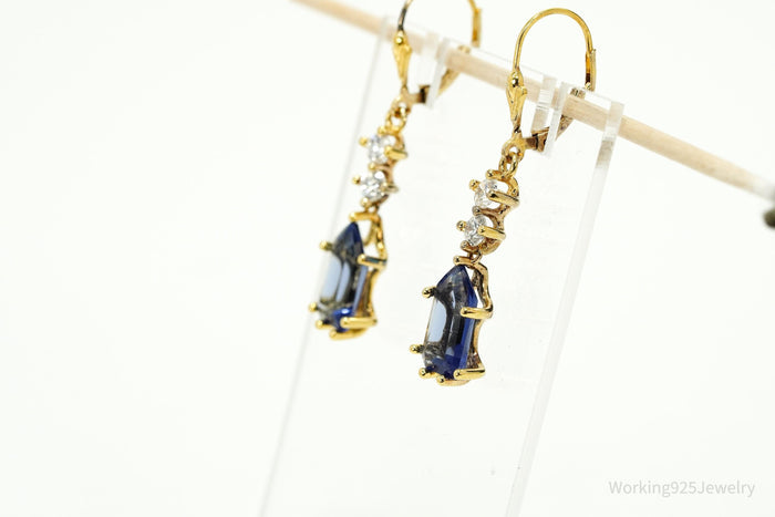 Vintage Lab Created Tanzanite & Cubic Zirconia Gold Vermeil Sterling Silver Earrings