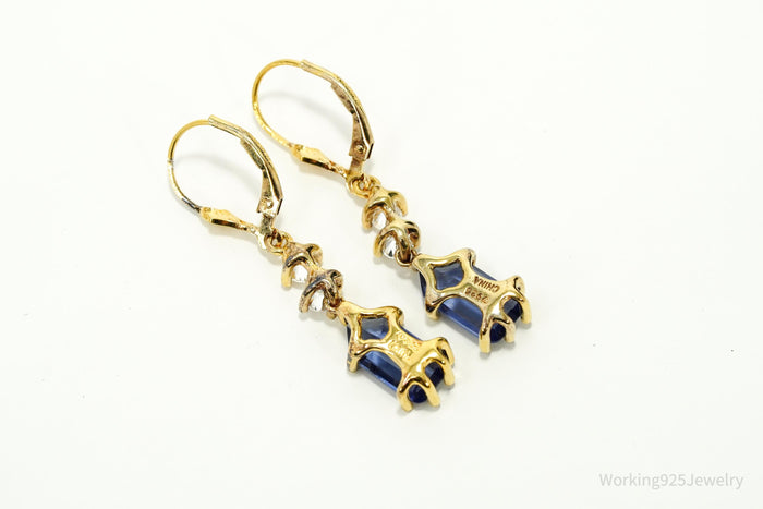 Vintage Lab Created Tanzanite & Cubic Zirconia Gold Vermeil Sterling Silver Earrings