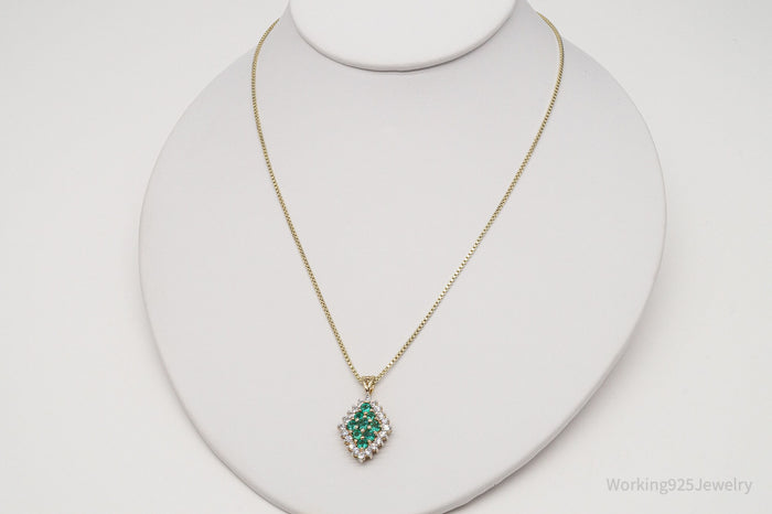 Vintage Lab Emerald Cubic Zirconia 10K Gold Over Sterling Silver Necklace 22"