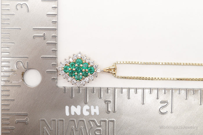 Vintage Lab Emerald Cubic Zirconia 10K Gold Over Sterling Silver Necklace 22"