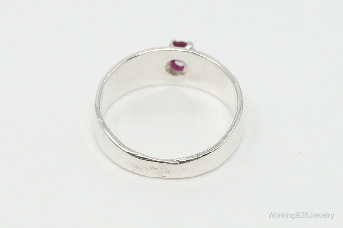 Vintage Lab Ruby Sterling Silver Ring - Size 5.5