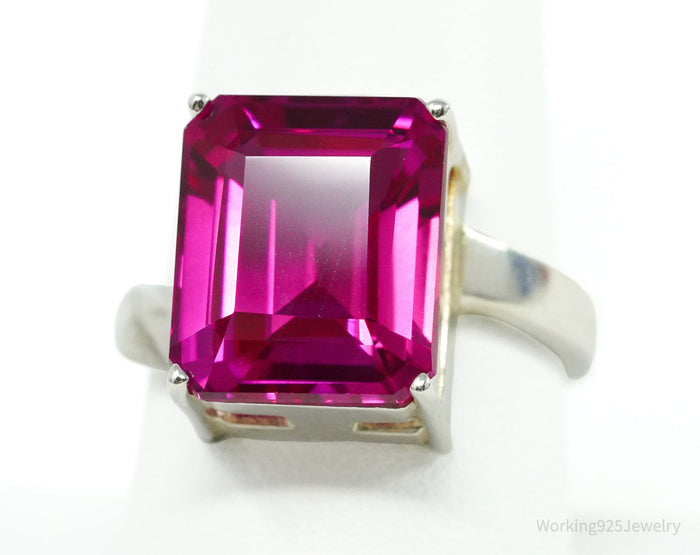 Vintage Lab Ruby Sterling Silver Ring - Size 8.75