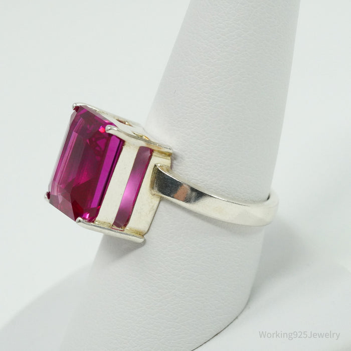 Vintage Lab Ruby Sterling Silver Ring - Size 8.75