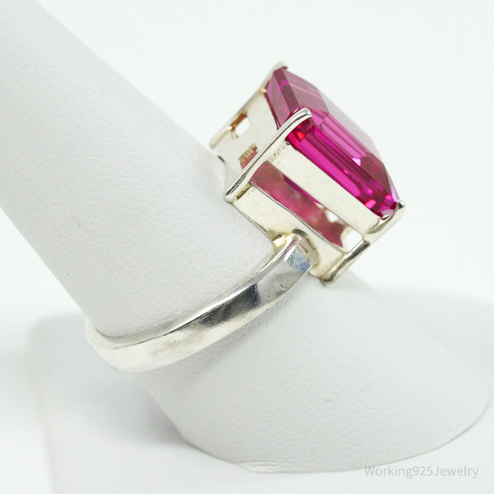 Vintage Lab Ruby Sterling Silver Ring - Size 8.75