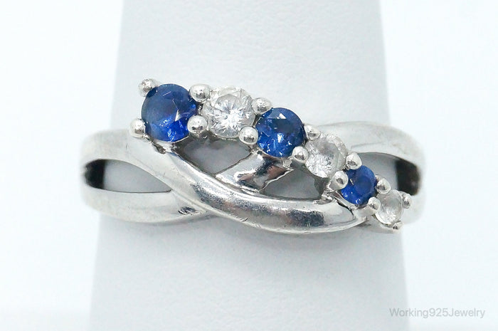 Vintage Lab Sapphire Cubic Zirconia Sterling Silver Ring - Size 7