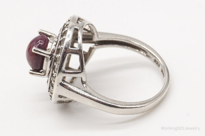 Vintage Labradorite Garnet Cubic Zirconia Sterling Silver Ring - Size 7.25