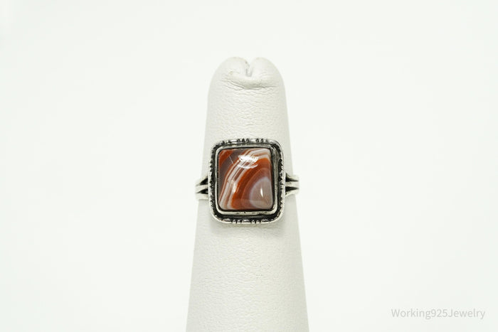 Vintage Lace Agate Silver Ring - Size 4