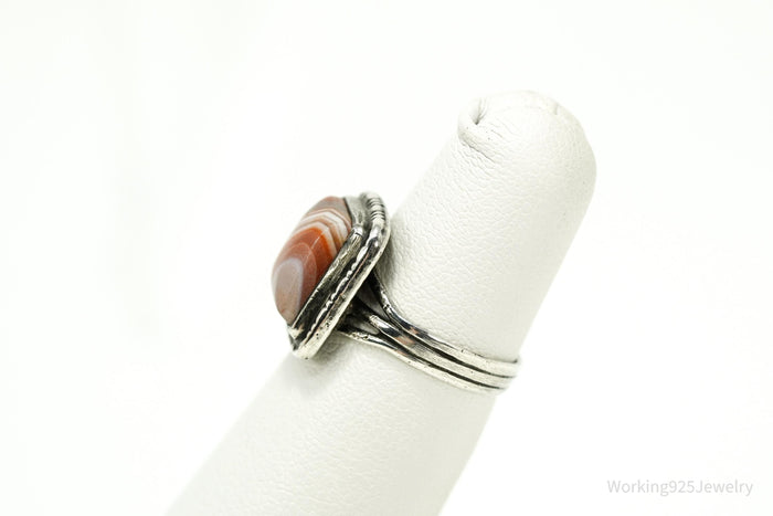 Vintage Lace Agate Silver Ring - Size 4