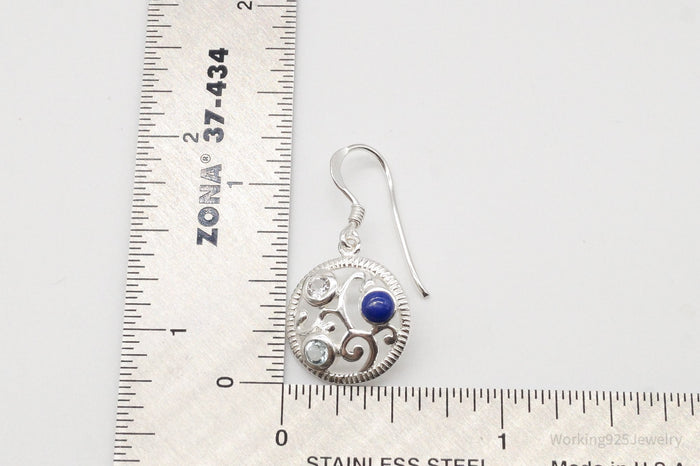 Vintage Lapis Lazuli Blue Topaz Cubic Zirconia Silver Earrings