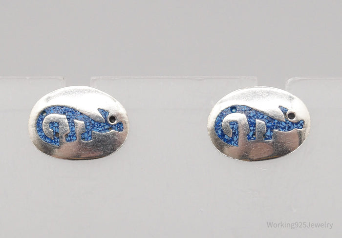 Vintage Lapis Lazuli Inlay Lizard Sterling Silver Earrings