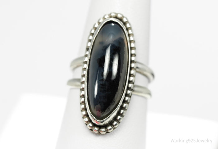 Vintage Large Agate Silver Ring - Size 9