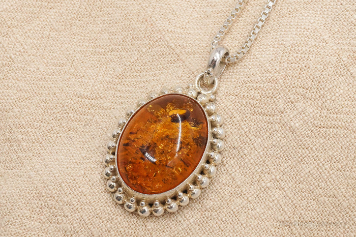 Vintage Large Amber Sterling Silver Chain Necklace 24"