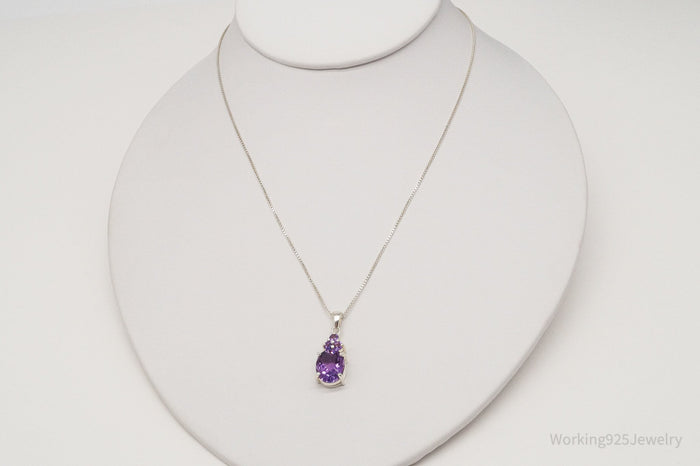 Vintage Large Amethyst Sterling Silver Chain Necklace 20"