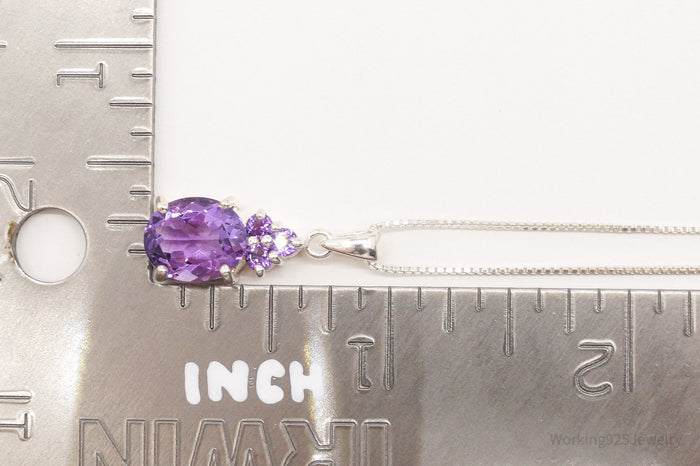 Vintage Large Amethyst Sterling Silver Chain Necklace 20"