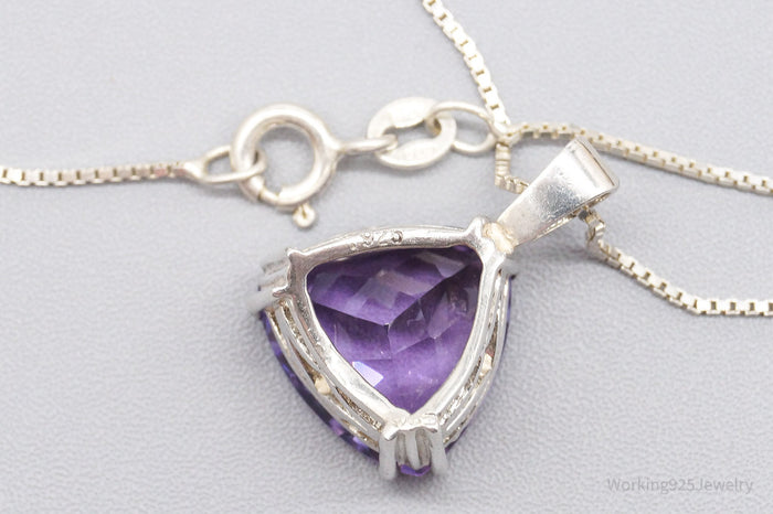 Vintage Large Amethyst Sterling Silver Chain Necklace 24"