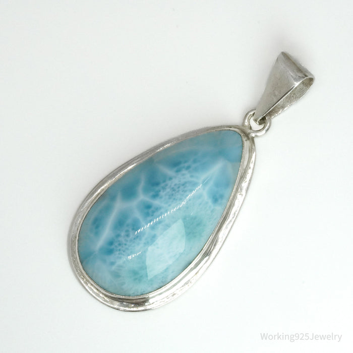 Vintage Large Blue Larimar Sterling Silver Necklace Pendant