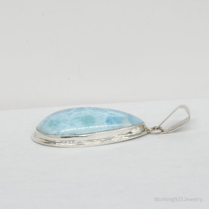 Vintage Large Blue Larimar Sterling Silver Necklace Pendant