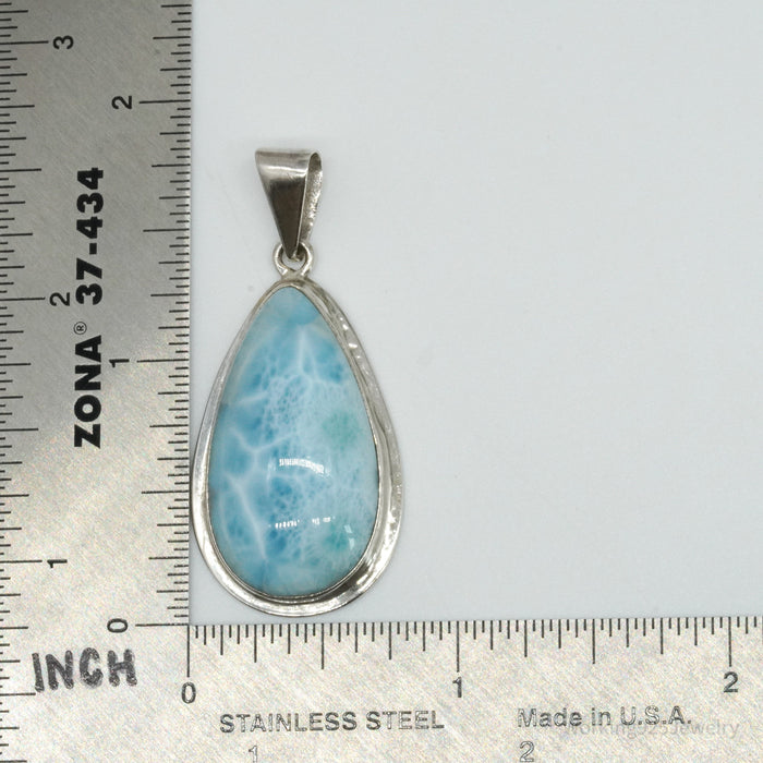 Vintage Large Blue Larimar Sterling Silver Necklace Pendant