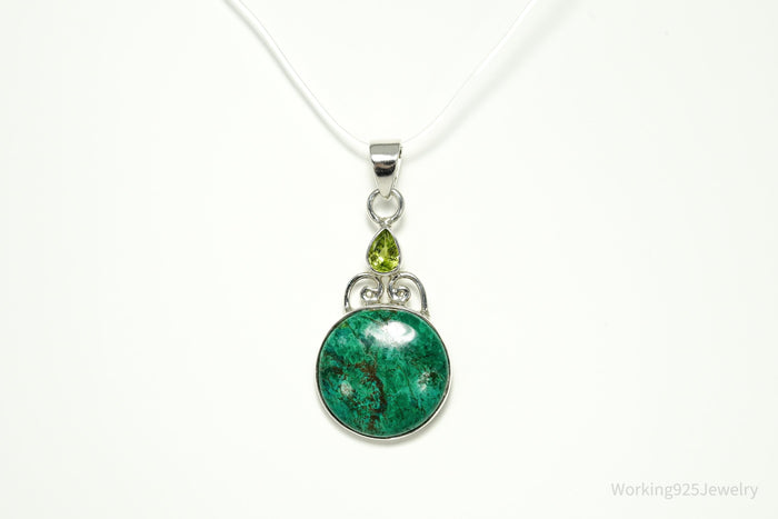 Vintage Large Chrysocolla & Peridot Sterling Silver Pendant