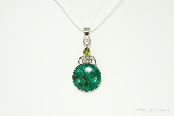 Vintage Large Chrysocolla & Peridot Sterling Silver Pendant