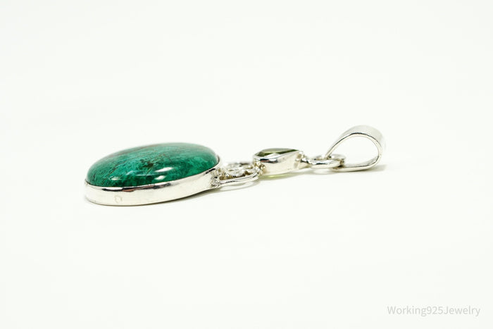 Vintage Large Chrysocolla & Peridot Sterling Silver Pendant