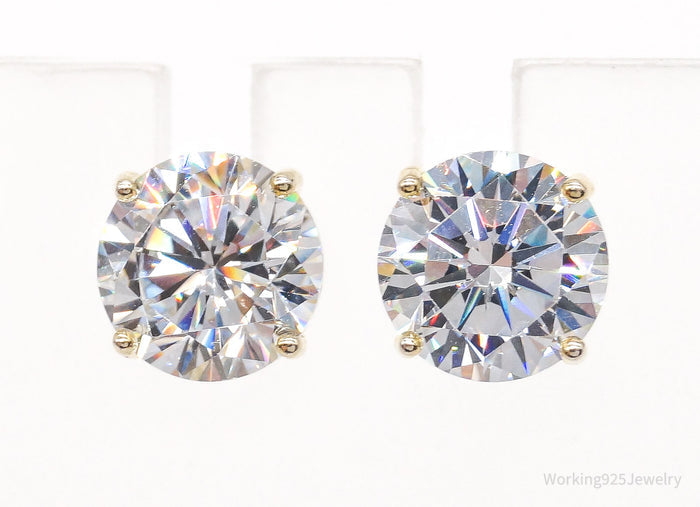 Vintage Large Cubic Zirconia Gold Vermeil Sterling Silver Earrings