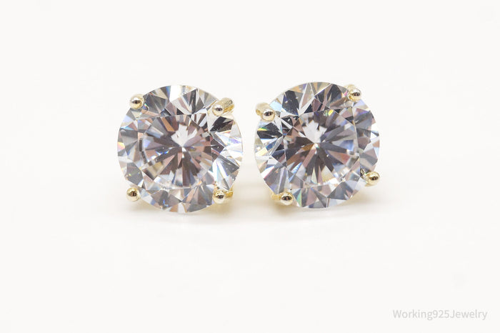 Vintage Large Cubic Zirconia Gold Vermeil Sterling Silver Earrings