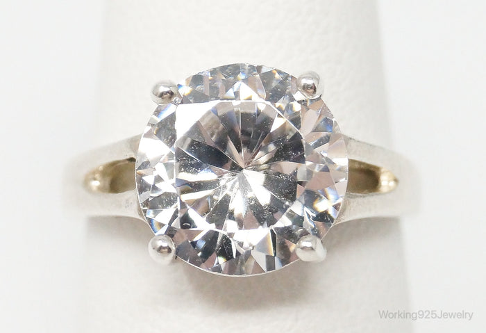 Vintage Large Cubic Zirconia Sterling Silver Ring - Size 5.25