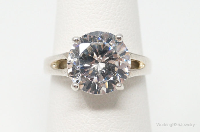 Vintage Large Cubic Zirconia Sterling Silver Ring - Size 5.25
