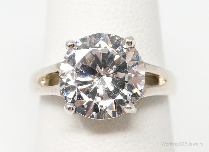 Vintage Large Cubic Zirconia Sterling Silver Ring - Size 5.25