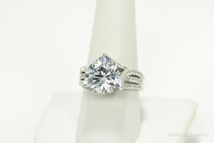 Vintage Large Cubic Zirconia Sterling Silver Ring Size 9