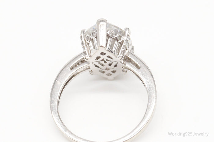 Vintage Large Cubic Zirconia Sterling Silver Statement Ring - Size 7.25