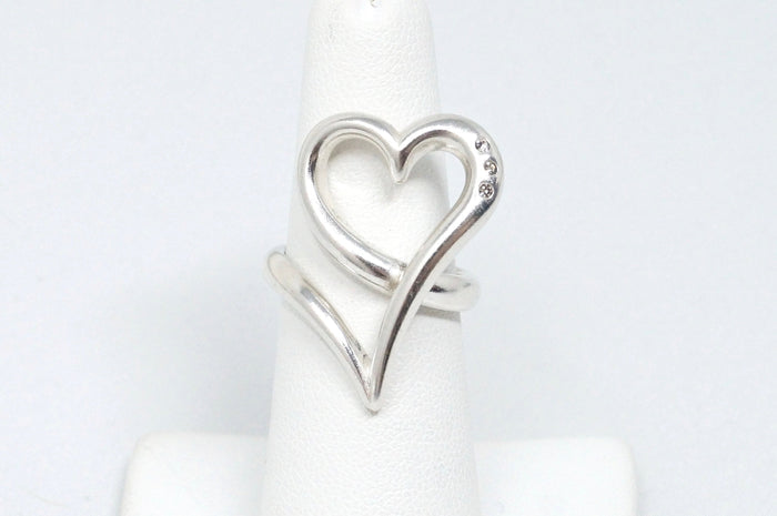 Vintage Large Heart Designer White Sapphire Sterling Silver Ring Sz 6.25