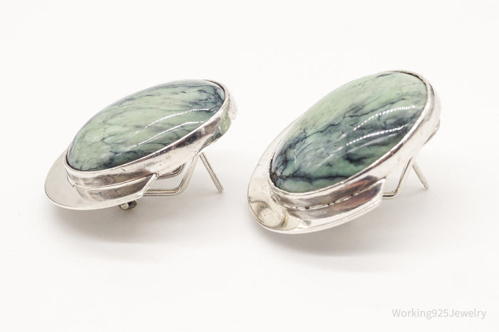 Vintage Large Jasper Sterling Silver Earrings