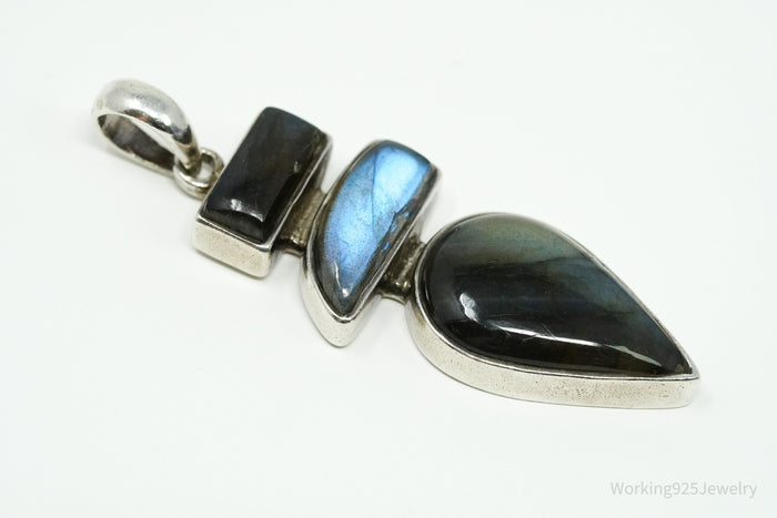 Vintage Large Labradorite Sterling Silver Necklace Pendant
