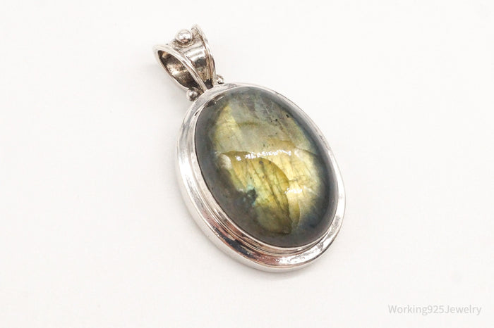 Vintage Large Labradorite Sterling Silver Pendant