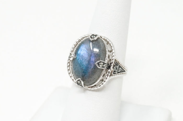 Vintage Large Labradorite Topaz Sterling Silver Ring - Sz 7 -797373219