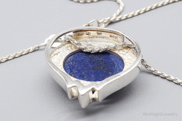 Vintage Large Lapis Lazuli Sterling Silver Necklace 32"