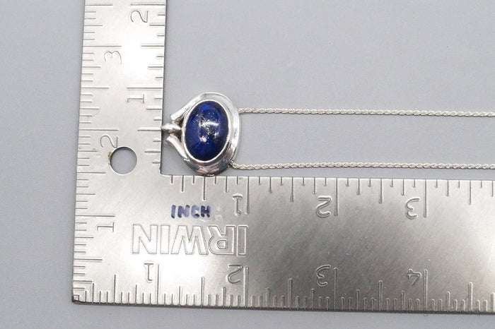 Vintage Large Lapis Lazuli Sterling Silver Necklace 32"