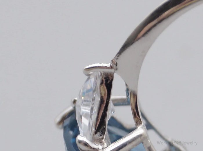Vintage Large London Blue Topaz Cubic Zirconia Sterling Silver Ring Size 8.75
