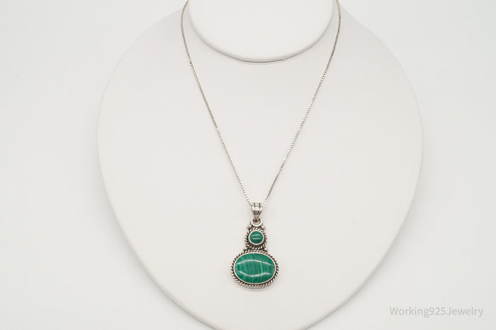 Vintage Large Malachite Southwestern Sterling Silver Necklace