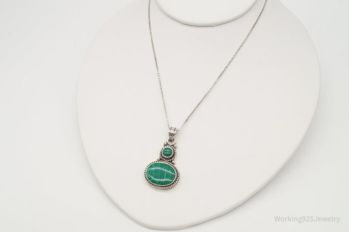 Vintage Large Malachite Southwestern Sterling Silver Necklace