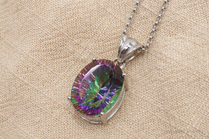 Vintage Large Mystic Topaz Sterling Silver Necklace 18"