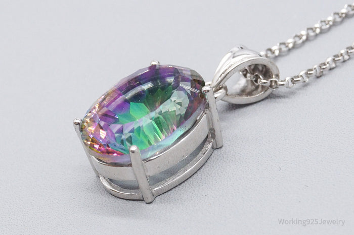 Vintage Large Mystic Topaz Sterling Silver Necklace 18"