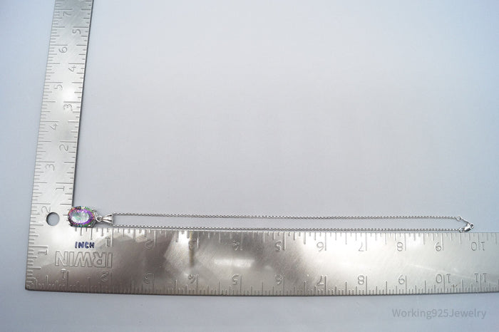 Vintage Large Mystic Topaz Sterling Silver Necklace 18"