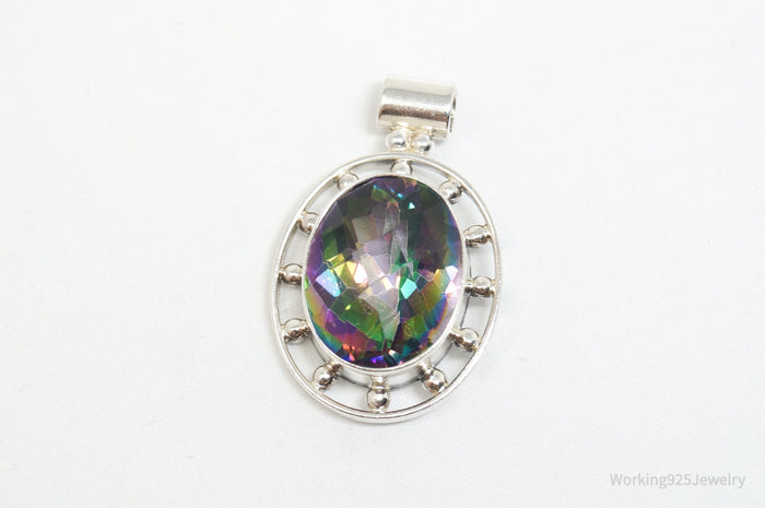 Vintage Large Mystic Topaz Sterling Silver Necklace Pendant