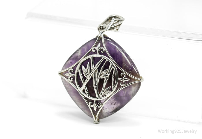 Vintage Large Purple Amethyst Sterling Silver Necklace Pendant 1 13/16"
