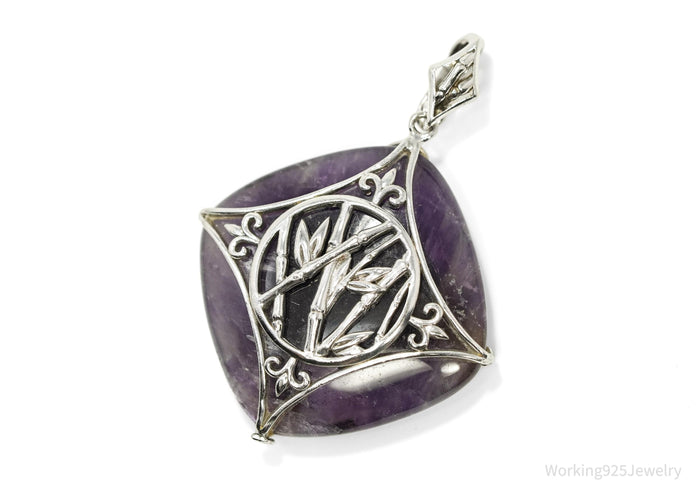Vintage Large Purple Amethyst Sterling Silver Necklace Pendant 1 13/16"