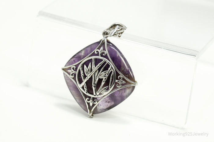 Vintage Large Purple Amethyst Sterling Silver Necklace Pendant 1 13/16"