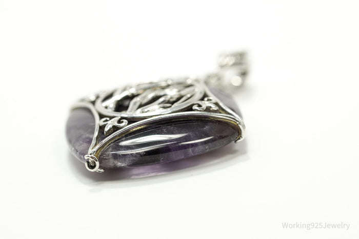 Vintage Large Purple Amethyst Sterling Silver Necklace Pendant 1 13/16"